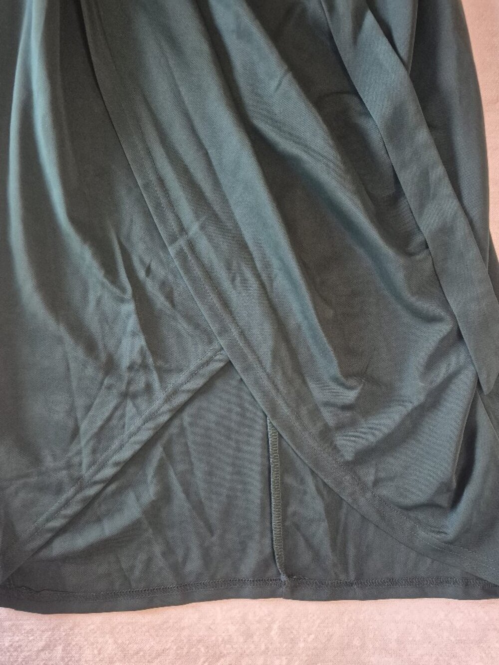 One‎ Shoulder Midi Dress Dark Green Asymmetrical Wrap Hem Tie Waist 14 Old Money - Picture 9 of 10